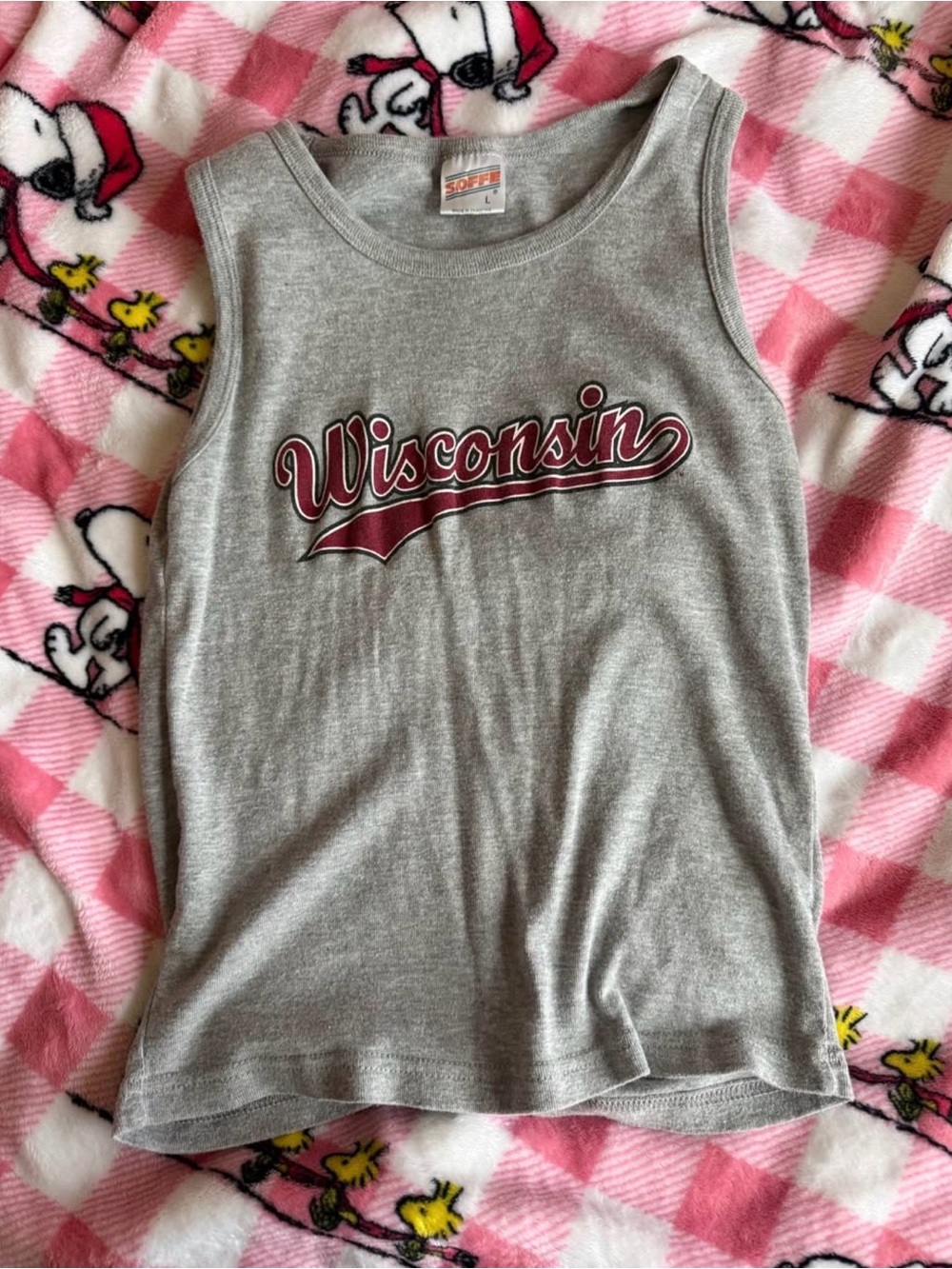 Soffe Gray Tank Top with Maroon Wisconsin Script
